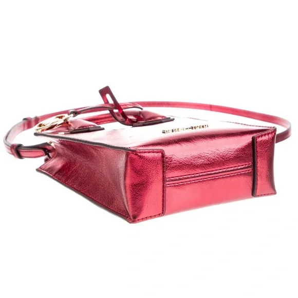 NWT Michael Kors Mercer XS North South Shopper Crossbody in Metallic Crimson Red - Picture 4 of 7